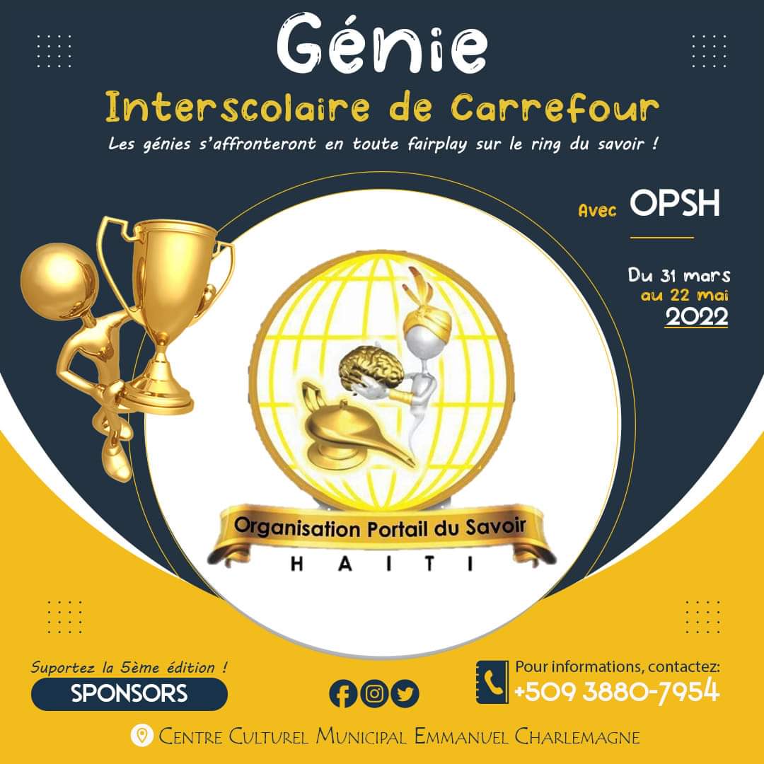 JenKafou's tweet photo. Konkou Jeni Entè-Eskolè se youn nan aktivite ki toujou montre kalte bon grenn tèt ki genyen nan Komin Kafou sitou. A travè plizyè edisyon divès òganis rive reyalize n ka rive wè sa.

Kiyès k ap chanpyon nouvèl edisyon sa???? N pral suiv...... https://t.co/Q3hqowU3HW