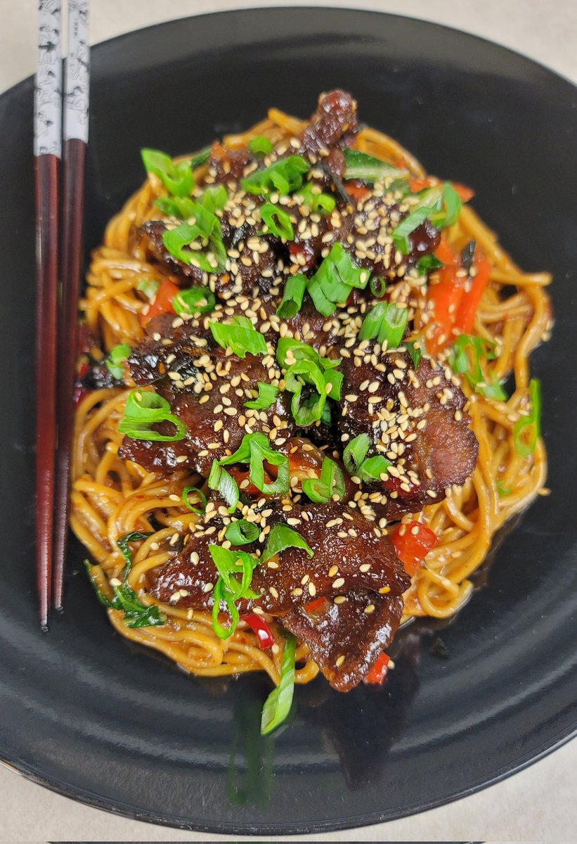 Ckcardiac's tweet photo. The Mongolian beef lo mein made on stream today. Thanks to everyone who came by. It was good chill vibes. #Foodie #Cooking https://t.co/fce6PAHudL