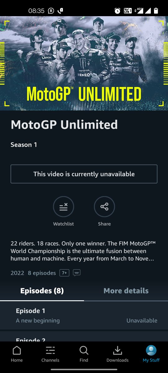 harihotncool's tweet photo. Was waiting for a long time to watch MotoGP Unlimited @PrimeVideoIN but it says Video Unavailable in India, Disappointed a lot. Why this partiality on different countries. When will it be available in India? Anyways, I can watch Drive to Survive S04 now. Thanks to @NetflixIndia https://t.co/XKG1ggav9M