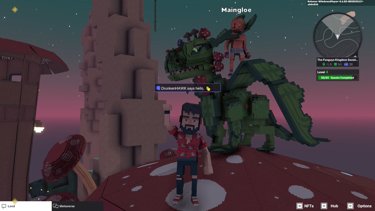 HawkDrunken's tweet photo. @TheSandboxGame waiting for my buddy to fly over this land and guess the arial view wuhooo!!#SandboxAlphaS2Contest for a chance to earn up to 1,000 $SAND! Starting March 15 - Selfie with the mushroom dragon. Check out my screenshot below! 👇 #SandboxAlphaS2 https://t.co/tifhvVtK4M