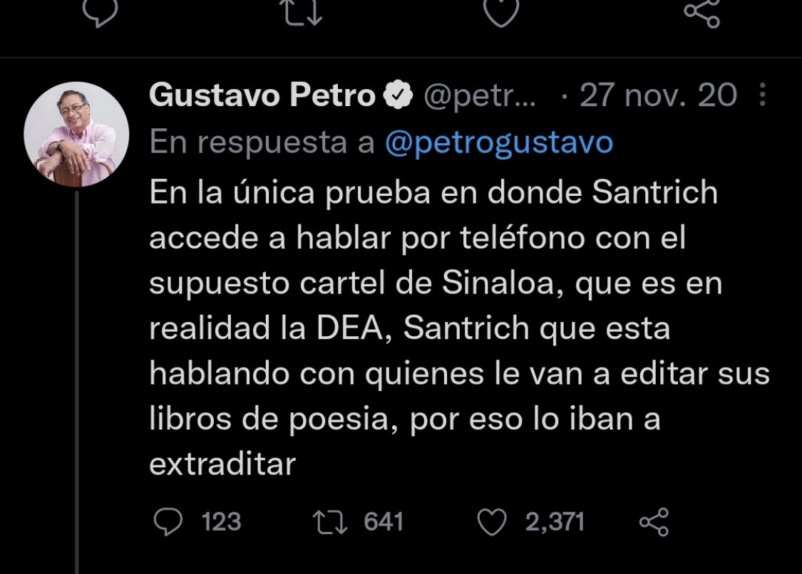 jarizabaletaf's tweet photo. Según Petro, Santrich era un poeta que no debía ser extraditado. 

Difundir masivamente https://t.co/JtGTT1omIh