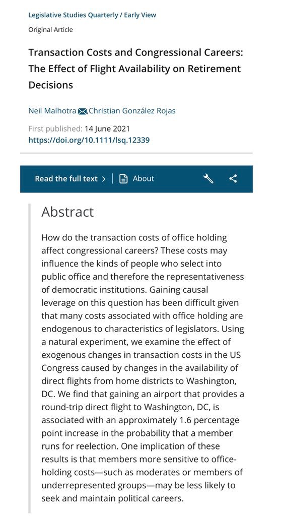emollick's tweet photo. Want to up VC investment &amp; returns in your city? Add a direct flight to San Francisco!

Want someone to stay in Congress? Add a direct flight to DC!

Direct flights also makes it likely that scientists will publish together &amp; that organ transplants happen between connected cities https://t.co/jIfTXtLNwu