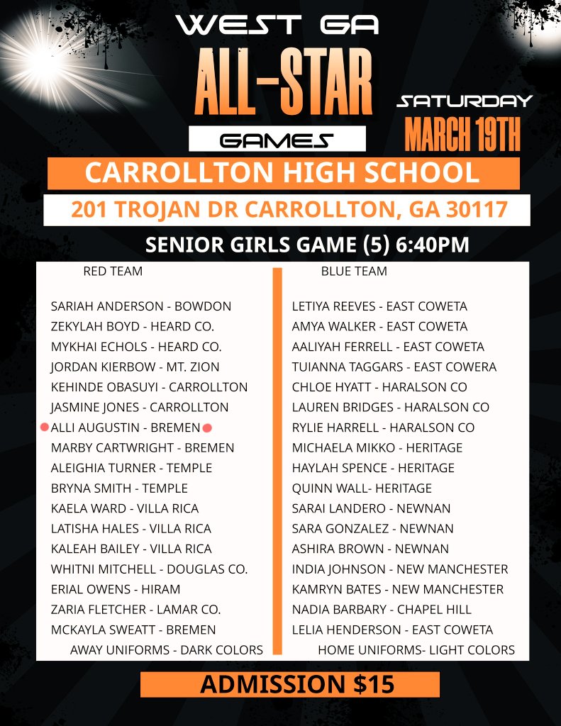 AlliAugustin's tweet photo. All-star game is set for 3/19. Let's get it !!🏀 @mbsnyder22 @UWGAthletics @SSUWBB https://t.co/SohJsJHIPd