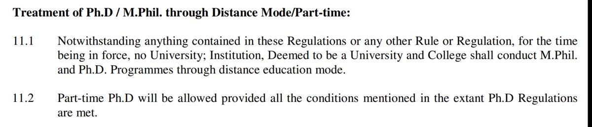 sridharaopn's tweet photo. On matters related to Ph.D programs @ugc_india is the sole authority. Even @NMC_IND has to follow its guidelines. Some dimwits are unaware of the difference between "distance mode" &amp; "part-time". The latter is permissible &amp; therefore must be out of contention. https://t.co/TTYib6y8CZ