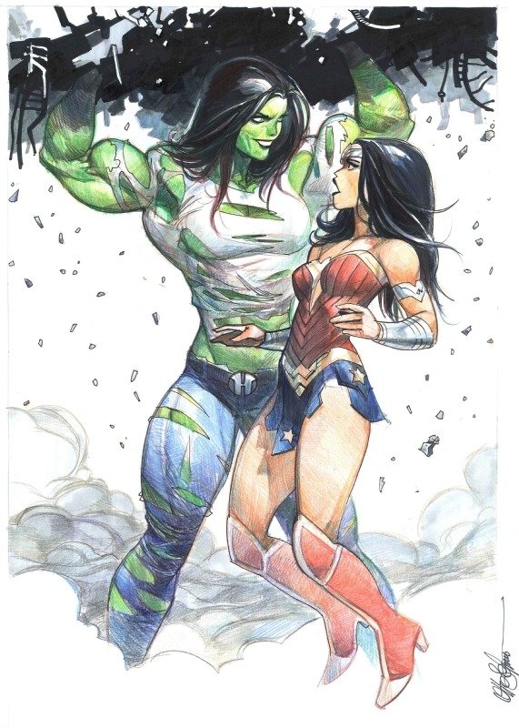 theaginggeek's tweet photo. She-Hulk and Wonder Woman by 
@OttoSchmidt72
 #SheHulk #WonderWoman https://t.co/b7TXGGEzRK