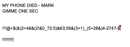 bvmpod's tweet photo. Mid-writing session tonight @markuswolf disappeared from the video call, then typed this into the shared google doc. Thinking of keeping it in the script verbatim. That shit's CANON BABEEEYYY https://t.co/kesuw0VQYy