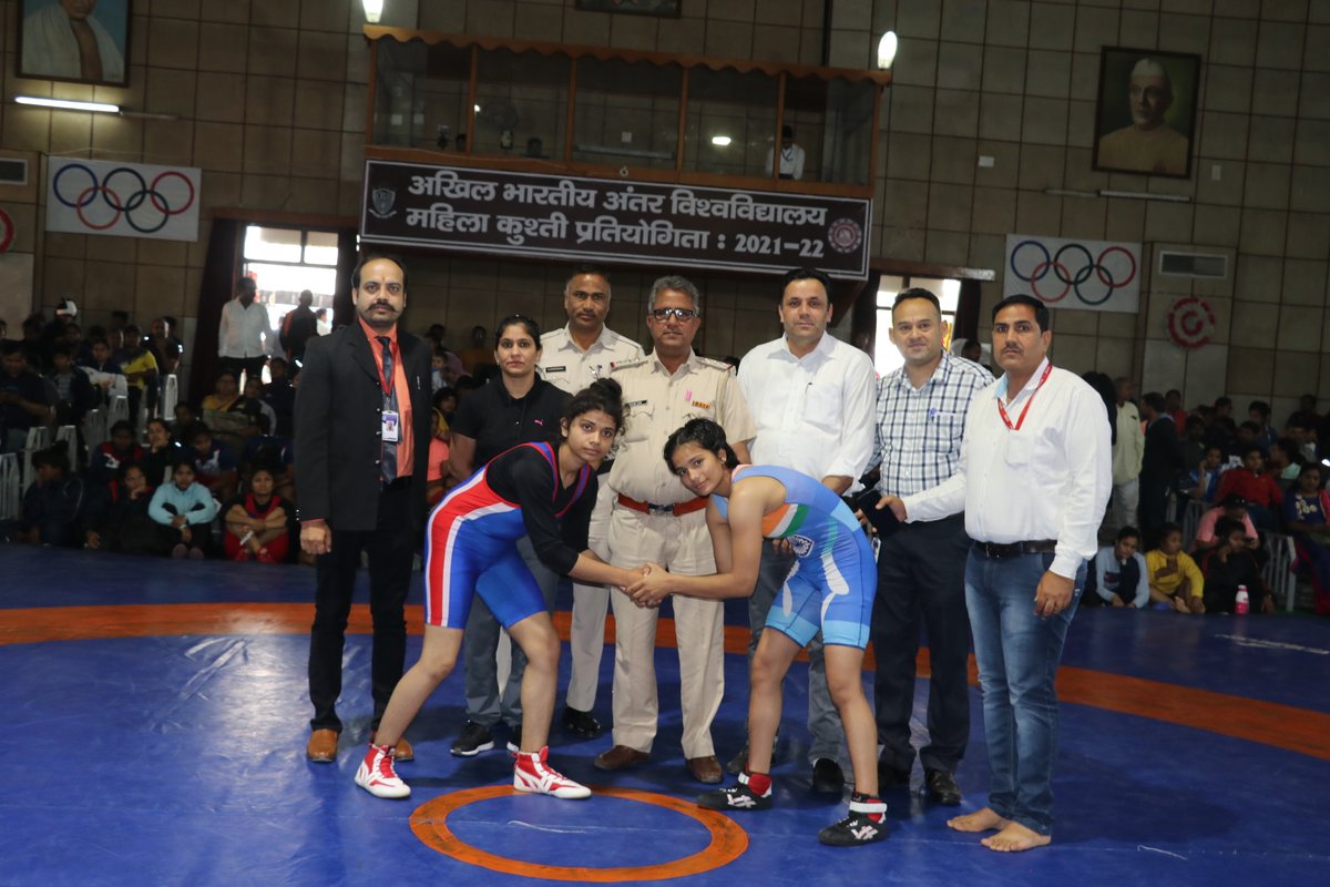 BRCMES's tweet photo. A Glimpse of Day 2 of All India Inter-University Wrestling Freestyle Women Championship 2021-22 hosted by BRCM Education Society, Bahal Bhiwani Haryana. https://t.co/lxWyl1Ygar