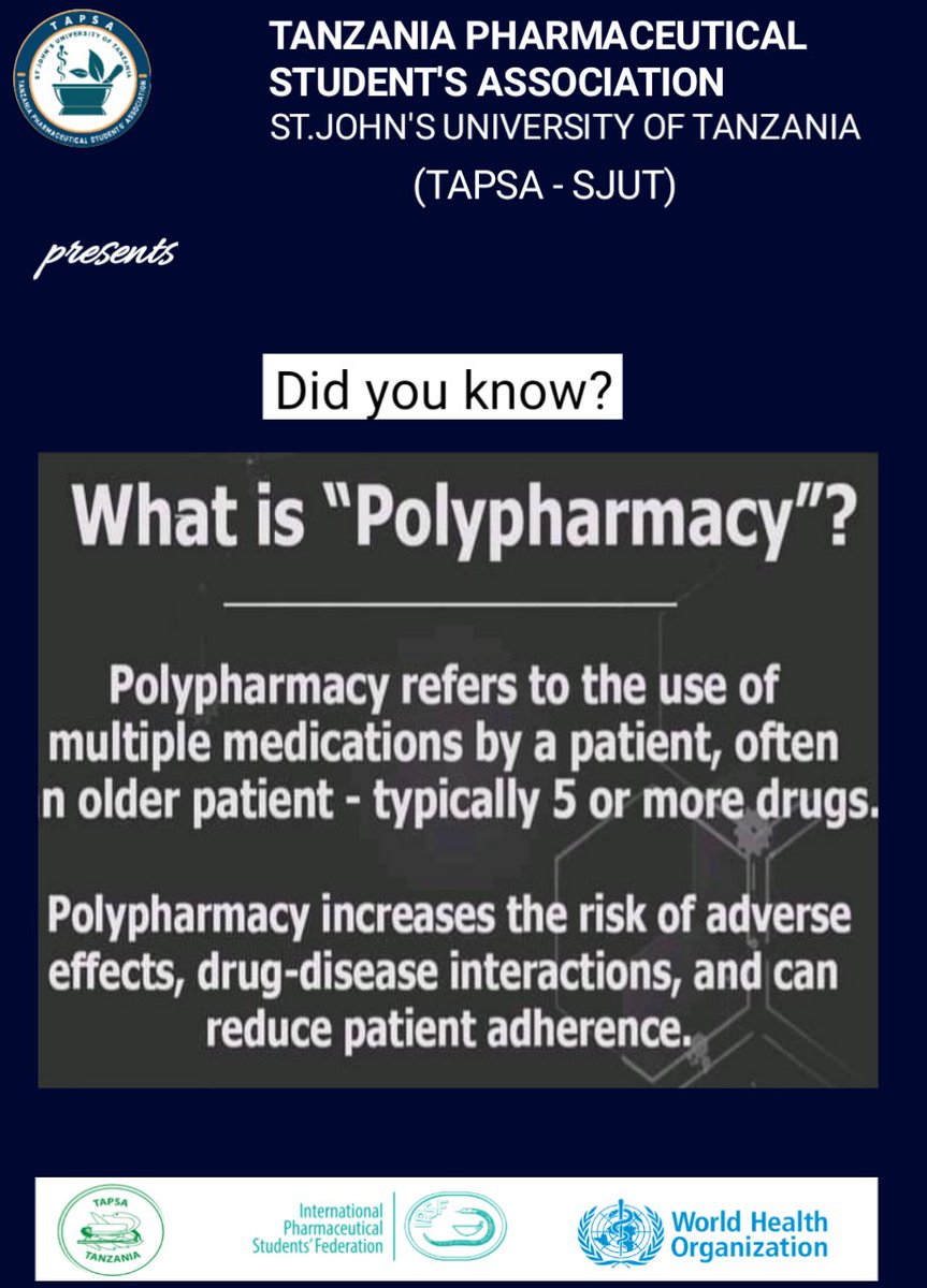 Polypharmacy may lead to drug toxicity in the body if not well handled and should be considered when aiming to reduce adverse effects of one drug and to control rapidly changing microbes within the body.
<a href="/tapsamuhas/">TAPSA-MUHAS</a> <a href="/tapsastjohn/">TAPSA</a> <a href="/WHOAFRO/">WHO African Region</a> <a href="/WHO/">World Health Organization (WHO)</a> <a href="/vhefsjut/">vhefsjut</a> <a href="/tapsatanzania/">TAPSA Tanzania</a>