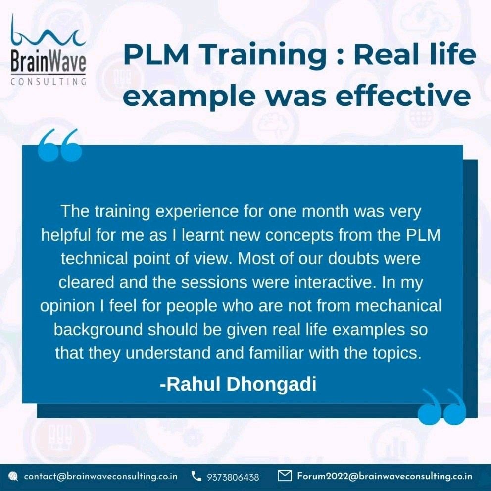 BwcLabs's tweet photo. These testimonials give us the motivation to keep on bettering ourselves! Keep them coming.. We are more than just grateful! Thank you A

#brainwave #brainwaveconsulting #BWC #plmtraining #plm #dataanalytics #CIMdata #PLM4um #cimdata #technology #solutions #it https://t.co/69GXa6Z7PB