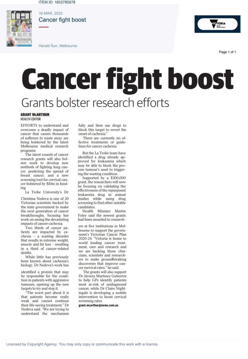 christina_nedev's tweet photo. Wooohooo!!! I can finally announce that I have been awarded The Victorian Cancer Agency (VCA) early career fellowship consisting of over $320,000 worth of funds 🎉🎉🎉🎉
Thank you to everyone involved and all the support throughout this journey!!!

https://t.co/dOCXnPQvO6 https://t.co/0Vbf3UvvXv