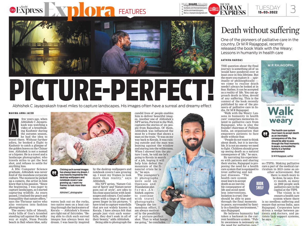 abhishekcj03's tweet photo. Hi NFT folks woke up with a morning suprise, My photography journey  got featured in "New indian Express" . Am so happy for taking steps to my success and passion. Thank you @NFTMalayali and Nft fam for the huge support and love. Together v r gonna make it one day.#NFTCommmunity https://t.co/xX7gAu3iFM