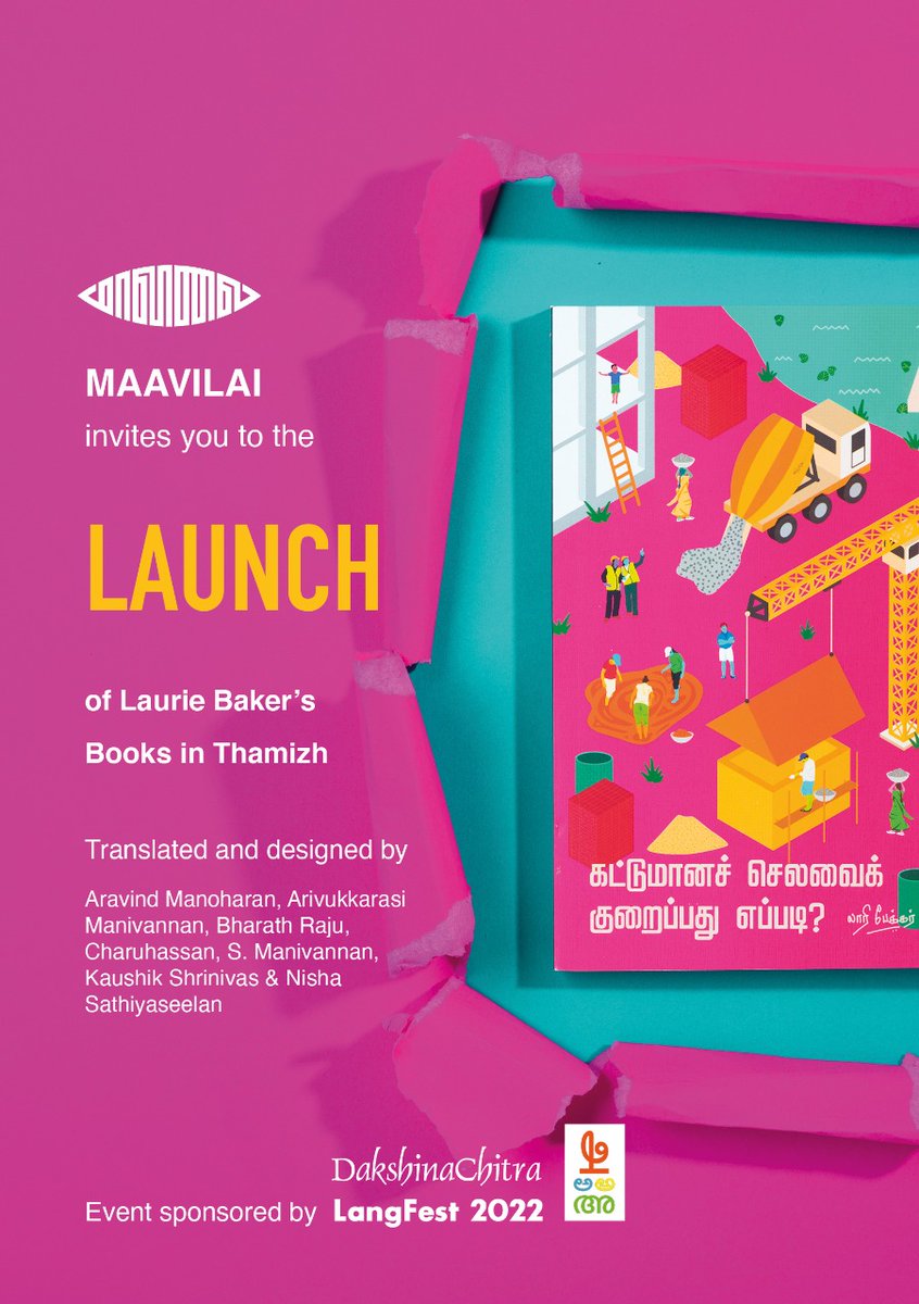 HousingFed_IN's tweet photo. @maavilai, an initiative that aims to spread #architecture knowledge in Tamil (vernacular), is conducting a launch event of Laurie Baker’s books translated to #Tamil.

The launch will be preceded by a panel discussion at Dakshina Chitra in Chennai on 19 March at 12 pm.
See below! https://t.co/jZSfjhq8MQ