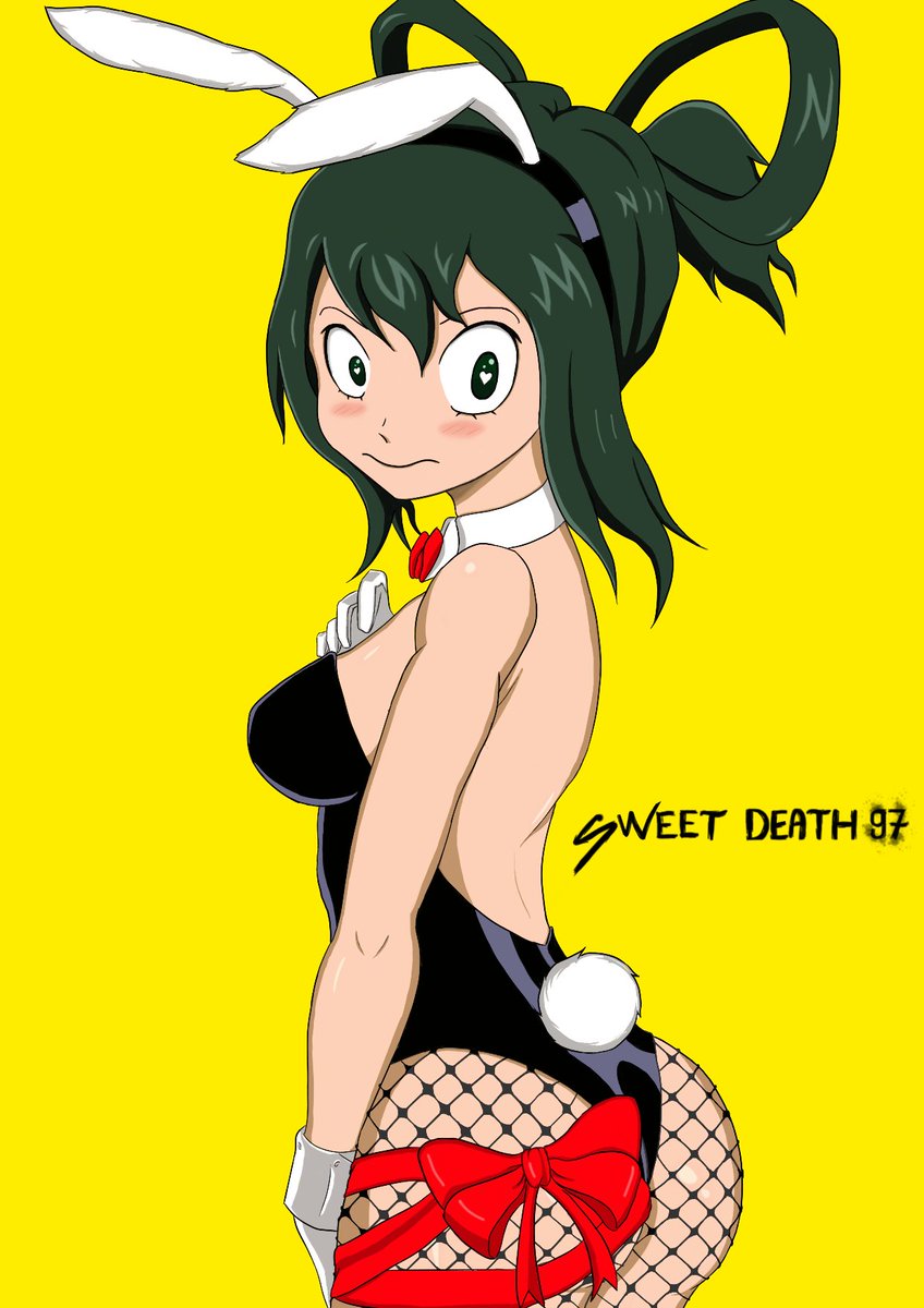 SweetDeath97's tweet photo. Otro dibujo, esta vez a color de Tsuyu Asui del anime My hero Academia con un traje de conejita y tiene tres variantes, doy las gracias a @SrFritos23 quién me apoyo en el proceso del dibujo y quien me dio la idea, muchas gracias crack ;) 
#nsfwtwt #rules34 https://t.co/9KoKe6FQ2H