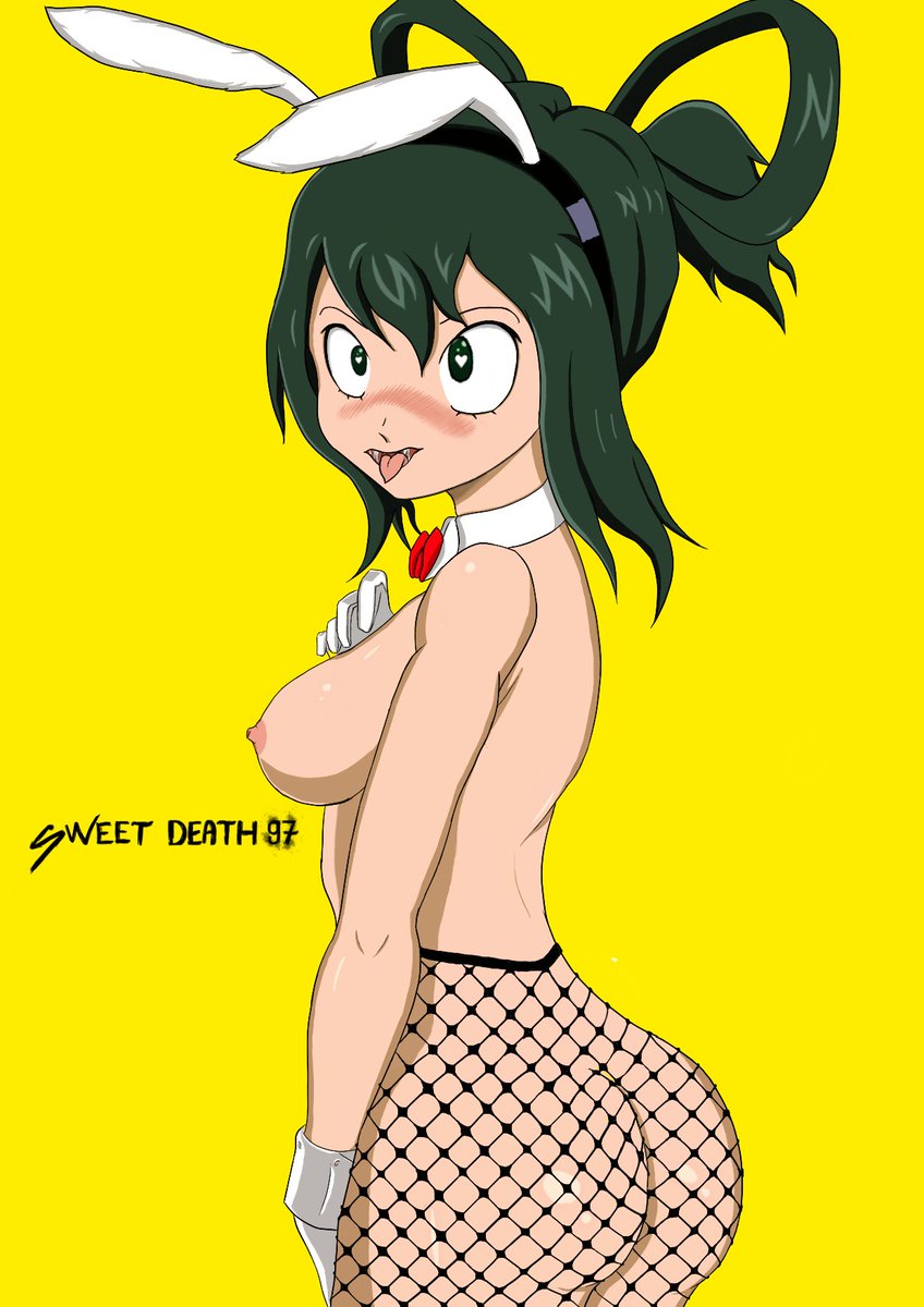 SweetDeath97's tweet photo. Otro dibujo, esta vez a color de Tsuyu Asui del anime My hero Academia con un traje de conejita y tiene tres variantes, doy las gracias a @SrFritos23 quién me apoyo en el proceso del dibujo y quien me dio la idea, muchas gracias crack ;) 
#nsfwtwt #rules34 https://t.co/9KoKe6FQ2H