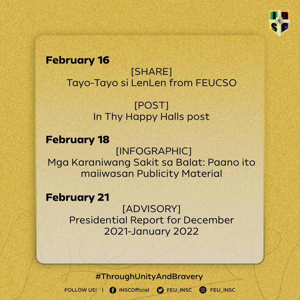 OfficialNurSoc's tweet photo. Tune in on our future projects and events, Tamaraws!
#ThroughUnityAndBravery

Layout by: Leila Dagupon and Bea Dela Cena
Caption by: Neil Amponin

[3/3] https://t.co/rD4IijSZgv