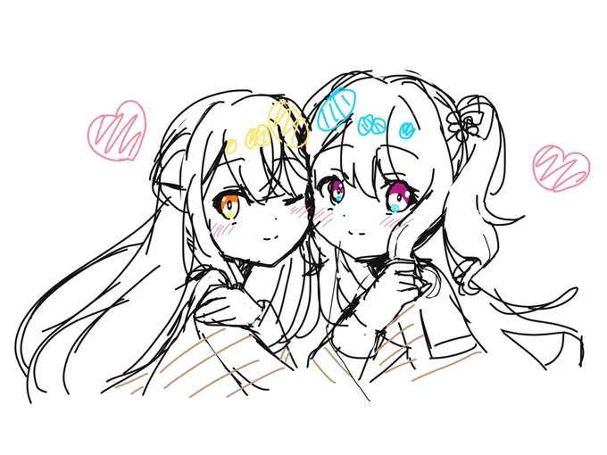 かのちさ授業中の落書き。バンドリにすっごいハマりました。 