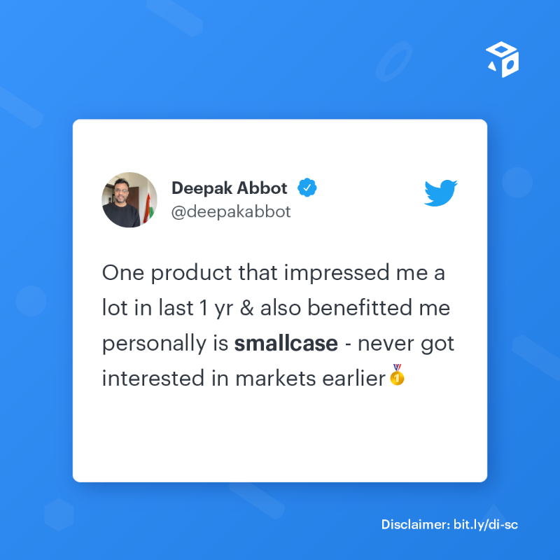 smallcaseHQ's tweet photo. smallcases are trusted by 50L+ users. What are you waiting for?

Choose from over 500+ portfolios curated by SEBI-registered professionals, exclusively on smallcase. Download now!