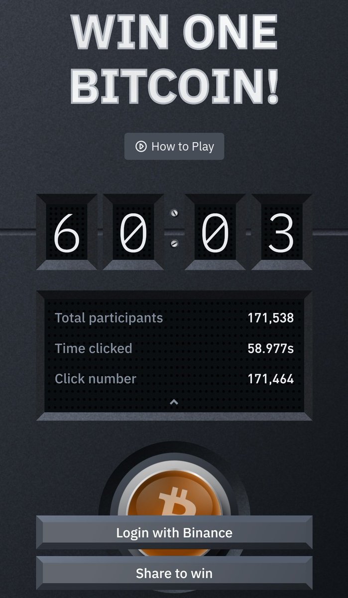 Ichida_k2's tweet photo. Everyone is spamming clicks.
Can't even wait the countdown close to zero. 
#Bitcoin #BitcoinButton #Binance https://t.co/z54YbVKsLT