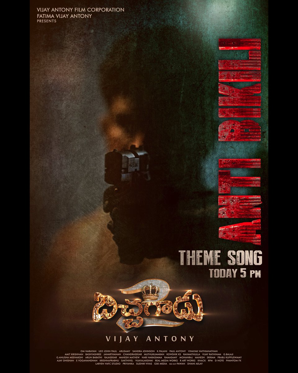 vijayantony's tweet photo. The power packed #AntiBikili Theme Song from #Pichaikkaran2 #Bichagadu2 🔊💣 Releases today at 5 PM 🕔@AntiBikili 

@vijayantony @mrsvijayantony @vijayantonyfilm @leojohnpaultw @DoneChannel1 @divomovies @gobeatroute https://t.co/yyUDtro3YW
