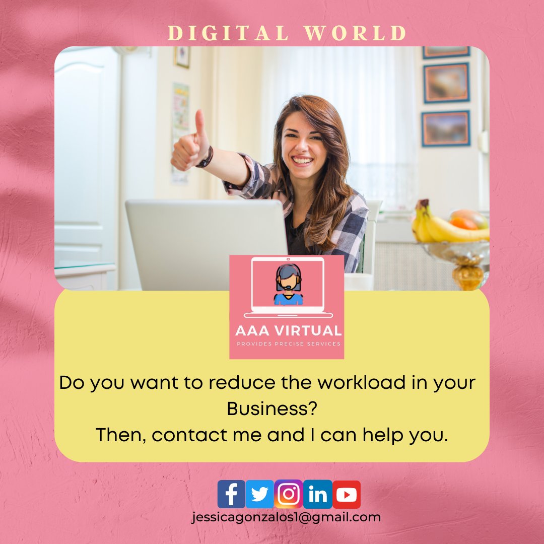 JessicaGonzalos's tweet photo. 💥Hiring a Virtual Assistant like me is very important, aside from it may lighten your workload. It is also my responsibility to make your business successful in the long run. 
📌Contact me here👇  jessicagonzalos1@gmail.com
#AAAGraphics 
#AAAVirtualAssistan #success 
#workhard" https://t.co/sFhc7i6zpL