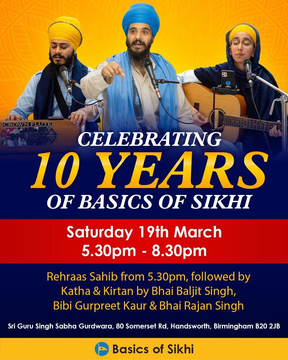 SikhPA's tweet photo. *** 10 YEARS OF BASICS OF SIKHI ***

Our sister org Basics of Sikhi turns 10 years old on Sunday!

Starting from a YouTube channel created by the late Sikh visionary Bhai Jagraj Singh in 2012, the Sikh educational outlet are now an internationally renowned resource for Sikhi. https://t.co/BSnFLwc8UB