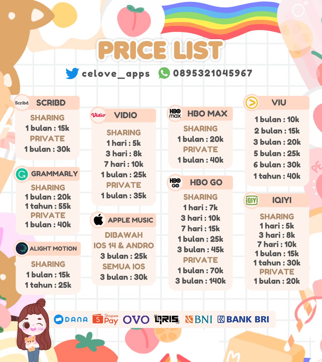 mittenfavor's tweet photo. Haloo kak cari app prem? sini yuk order 🧸
ㅤSudah banyak testimoni nya 🤎
ㅤBisa chat ke ➡️ @celove_apps
ㅤ💌 https://t.co/bzmYRuIRdB
ㅤAda IG nya juga 📱 sunelation
#zonauang #zonajajan 1
https://t.co/FWhctYFFyp