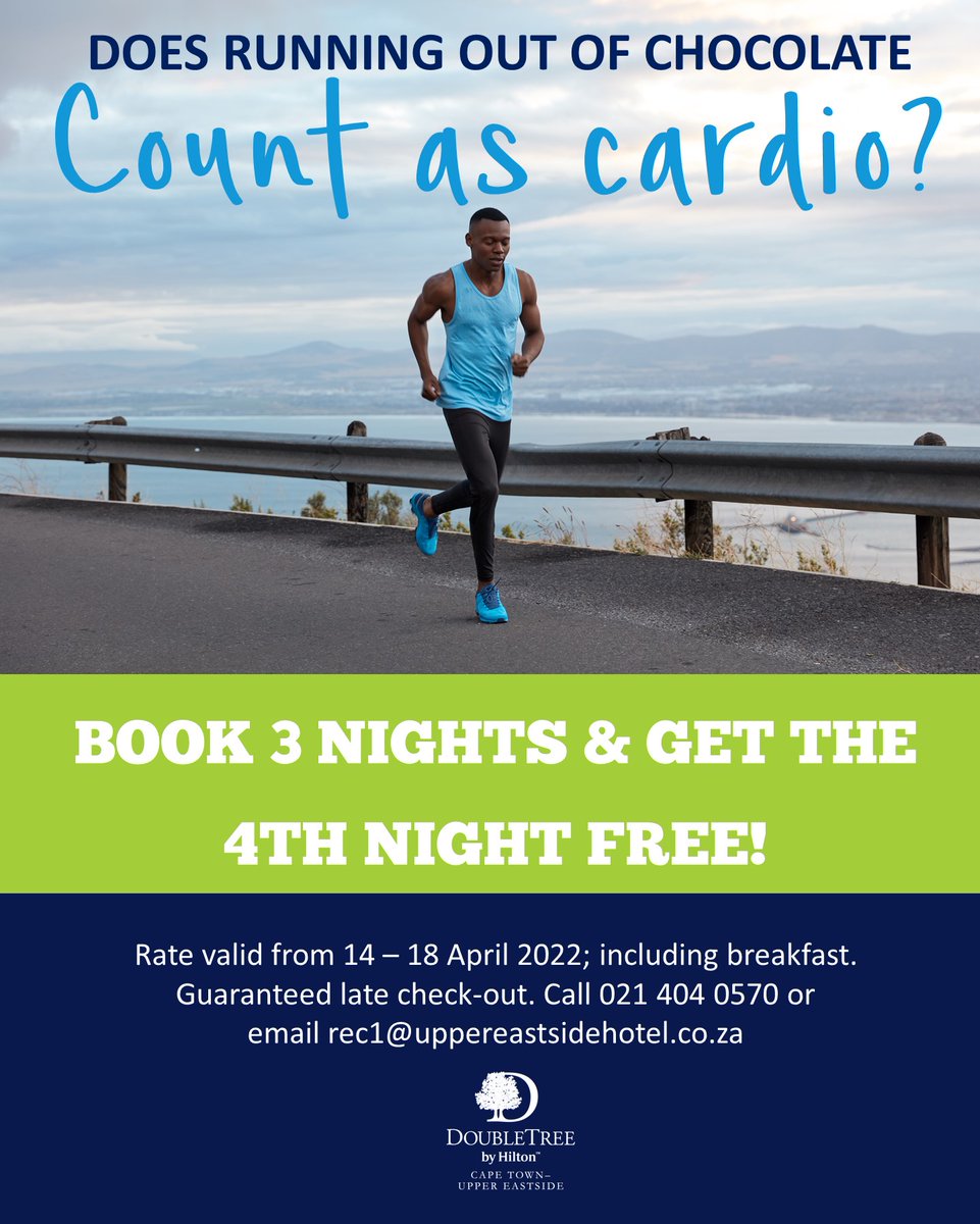 DoubleTreeCPT's tweet photo. ‼️TOTALSPORTS TWO OCEANS MARATHON &amp; EASTER WEEKEND SPECIAL. 

*Terms and Conditions Apply

#marathon #special #accommodation #weekendspecial #totalsports #twooceansmarathon #twooceans2022 #easter #easterweekend #chocolate #running https://t.co/GmBp0IaIXm