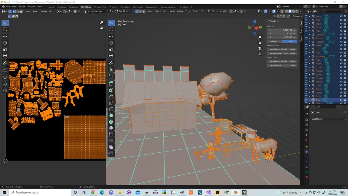 editing models and UV's so I can use 1 material, reducing draw calls. Still gotta paint it all too!😱
#indiedev #gamedev #IndieGameDev