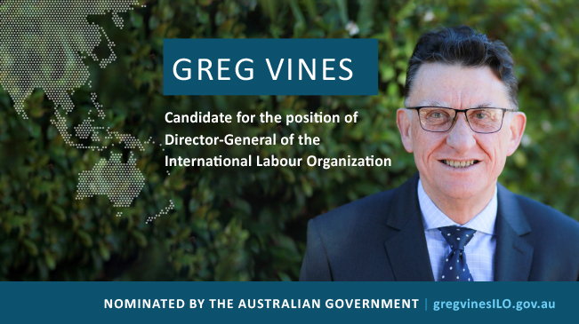 The <a href="/ilo/">International Labour Organization</a> is responsible for setting🌏 labour standards, promoting rights at work &amp; social justice. This month <a href="/ilo/">International Labour Organization</a> will elect a new Director-General. 🇦🇺's candidate, <a href="/_GregVines/">Greg Vines</a> is extremely well qualified to lead the ILO at this critical point in history. gregvinesILO.gov.au