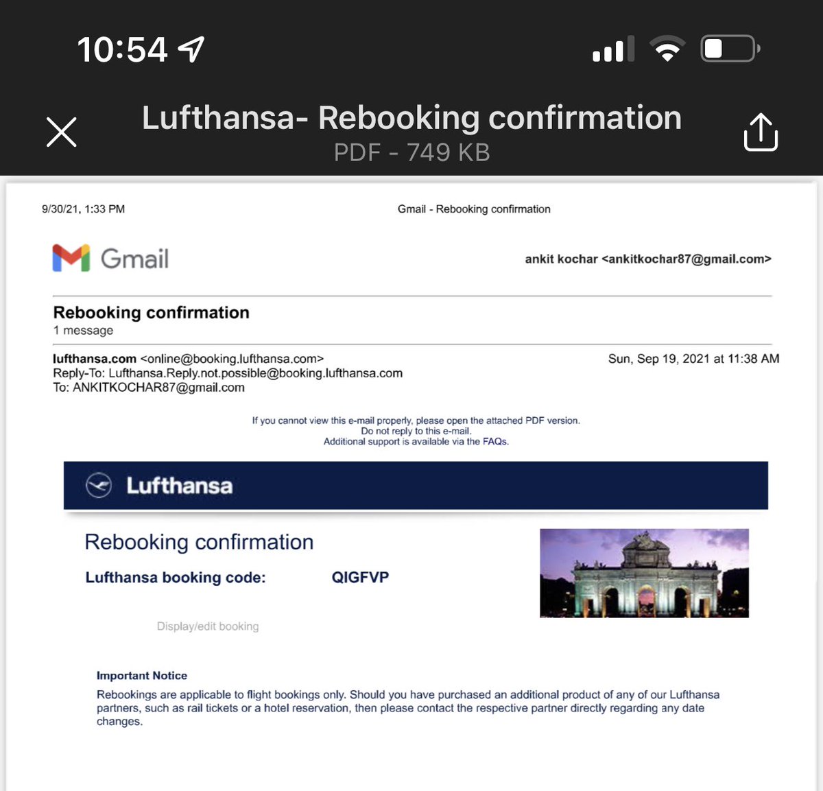 ankitkochar87's tweet photo. Dear @lufthansa how much does a passenger has to follow-up?I cant logically understand how the communication adds up. I am told my ticket was cancelled on 14 September whereas I have booking confirmation on 19 September! Please help as its been 6 months and I dont have a solution https://t.co/8dEgrYKNUl