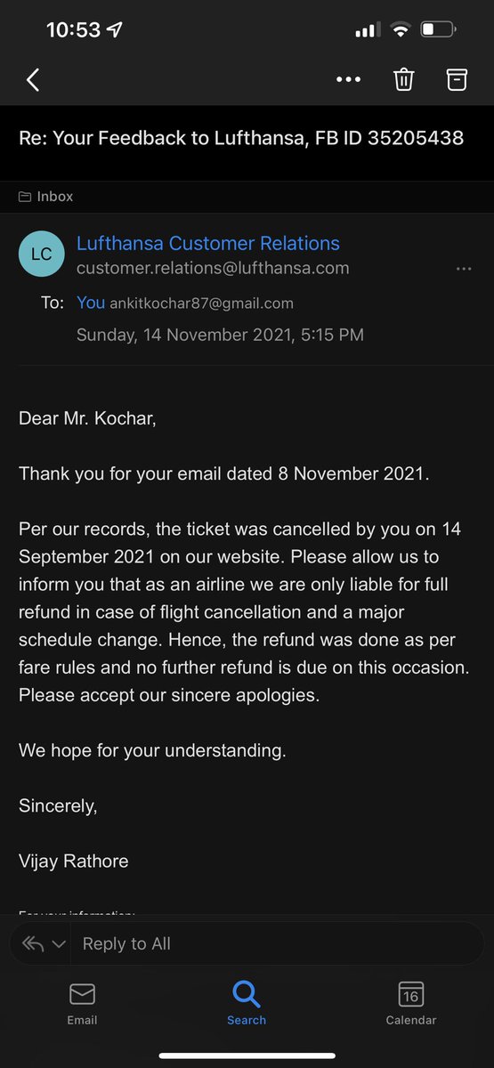 ankitkochar87's tweet photo. Dear @lufthansa how much does a passenger has to follow-up?I cant logically understand how the communication adds up. I am told my ticket was cancelled on 14 September whereas I have booking confirmation on 19 September! Please help as its been 6 months and I dont have a solution https://t.co/8dEgrYKNUl