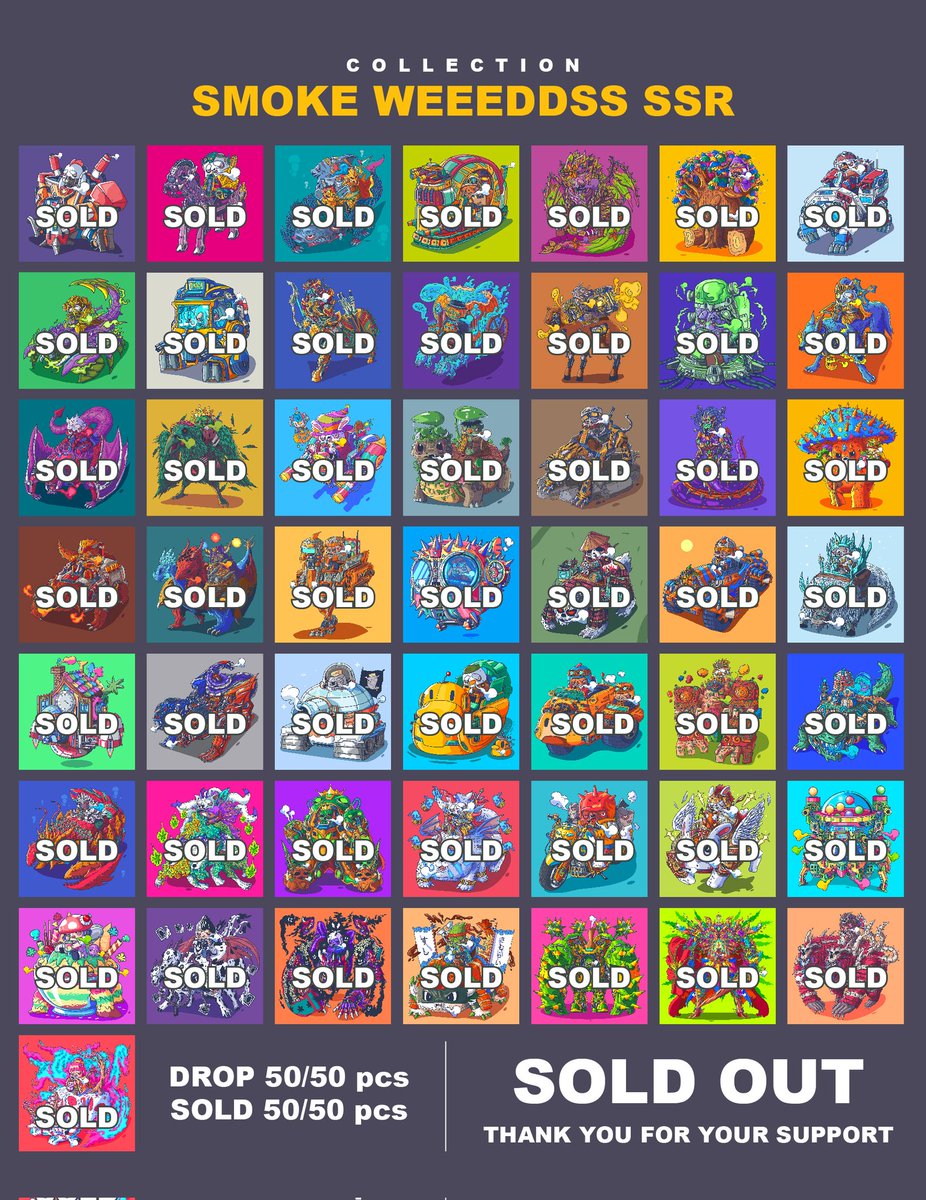 SWeeddss's tweet photo. COLLECTION  SMOKE WEEEDDSS SSR 
RARITY :: SSR
DROP 50/50
SOLD 50/50 
THANK YOU FOR YOUR SUPPORT

AVAILABLE ON
https://t.co/bKdJkz675X

#nftcollector #NFTCommunity #NFTdrops #NFTartists https://t.co/L75ASb0GaN