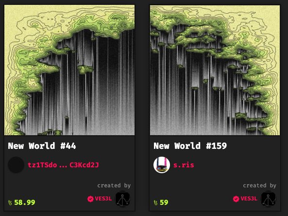 VES3L's tweet photo. “Perfectly balanced, as all things should be.” The only right facing waterfall variant from New World on sale next to its sibling on ⁦@fx_hash_⁩ 🥲 https://t.co/zfsr6NASML