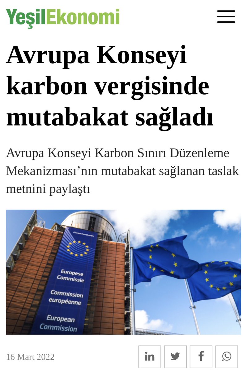 “Avrupa Konseyi Karbon Sınırı Düzenleme Mekanizması’nın mutabakat sağlanan taslak metnini paylaştı”
yesilekonomi.com/ab-karbon-verg…
.
#EU #AB #YeşilMutabakat #GreenDeal #KSDM #CBAM #CarbonBorderAdjustmentMechanism #VWL208  @YesilEkonomi