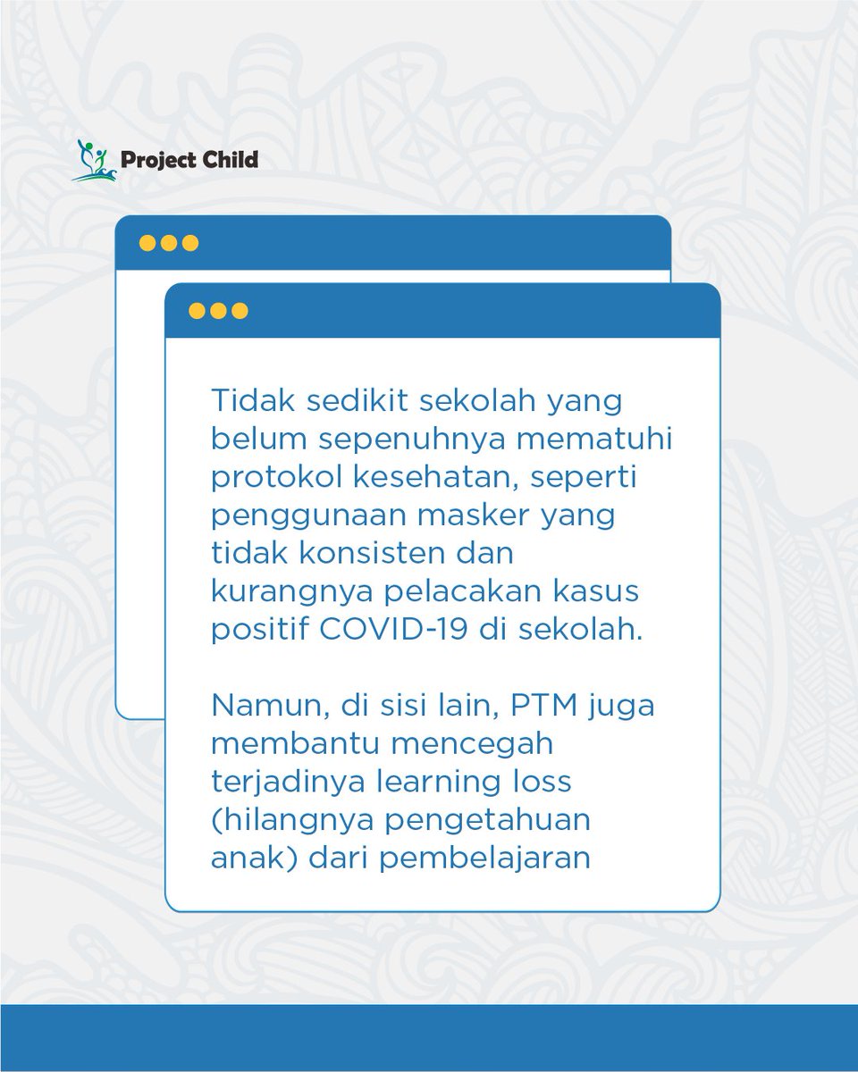 projectchildina's tweet photo. Banyak kegiatan mulai berjalan normal, misalnya Pembelajaran Tatap Muka (PTM). Banyak sekolah sudah memulai PTM, meski banyak pula sekolah yang kurang waspada terhadap penyebaran COVID-19.
Gimana ya agar proses belajar mengajar tetap efektif selama pandemi?
#NGO #projectchild https://t.co/6Q4ZZeV1C5