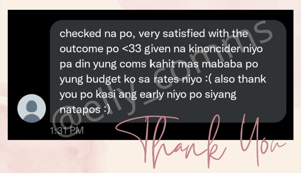 elly_comms's tweet photo. Thank you so much for the trust clients ❤️
Still accepting commissions guys! Dm us now!
#ECFeedbacks https://t.co/VURjYkNX48
