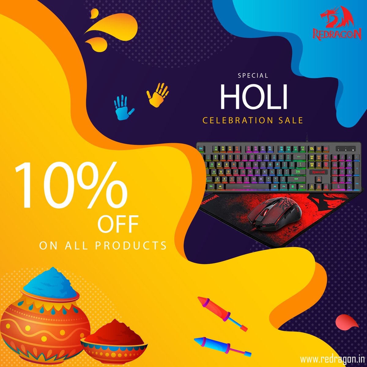 IndiaRedragon's tweet photo. Exclusive Redragon holi special offer: Upto 10% Off on all gaming peripherals.
Grab now on: https://t.co/523kupH0uh 
#redragonindia #holispecialoffer #discount #gamingperipehal #holisale https://t.co/xFl1ex1bkx