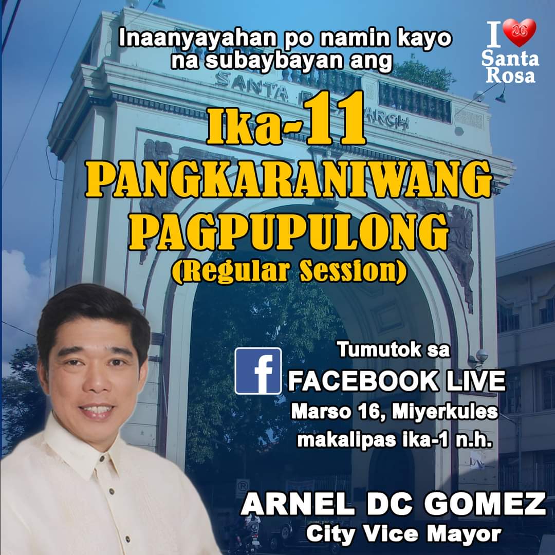 VMArnelDCGomez's tweet photo. Marso 16,2022| IKA-LABING ISANG PANGKARANIWANG PAGPUPULONG 

Mapapanuod rito:
https://t.co/sS8scgC8B8

#MAGkaisa
#TransparencyandAccountability
#GoodGovernance
#iLoveSantaRosa
#ArnelDCGomez
#BetterSantaRosa
#BatangSantaRosa https://t.co/dJ1j34TKun