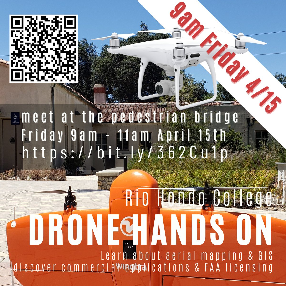 RHCGIS's tweet photo. Interested in using drones 4work? Aerial Survey Mapping? What license requirements? Want hands-on use of commercial drones? Join us 9am Friday April 15th @ Pedestrian Bridge Lot A (no parking pass rqd) ..  https://t.co/gDv9eZEdHT @pix4d  @esri #GIS @RioHondoCollege  @cteteach_rhc https://t.co/5BiMCWk03x