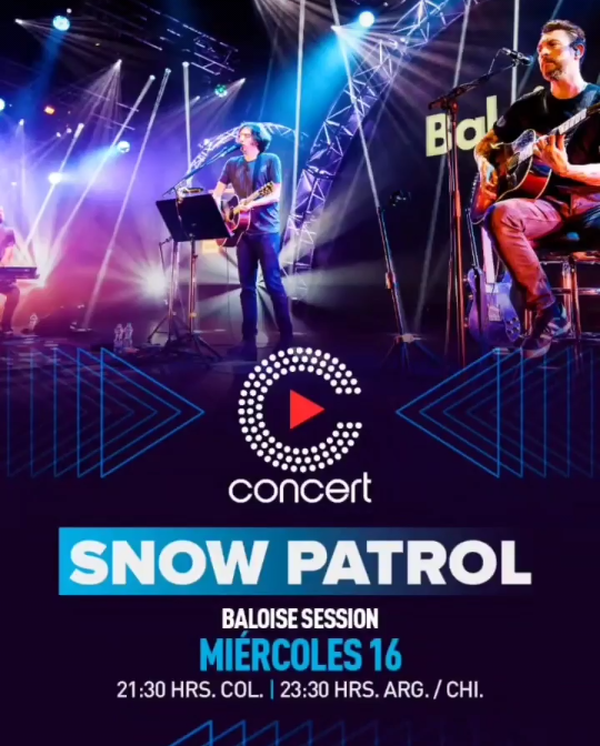 snowpatrolnews's tweet photo. Hoje o canal @concert_channel vai passar o show do @SnowPatrol, no Baloise Session.
Às 21:30 na Colômbia, e às 23:30 na Argentina e Chile.
•
Today the #ConcertChannel will air the #SnowPatrol concert at #BaloiseSession.
At 21:30 in Colombia, and at 23:30 in Argentina and Chile https://t.co/ntbF7sdxrl