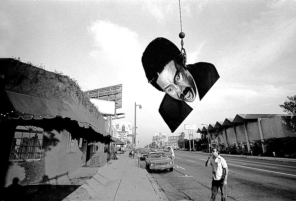 Live on the Sunset Strip hangs from a crane over the Sunset Strip, LA - Pho...