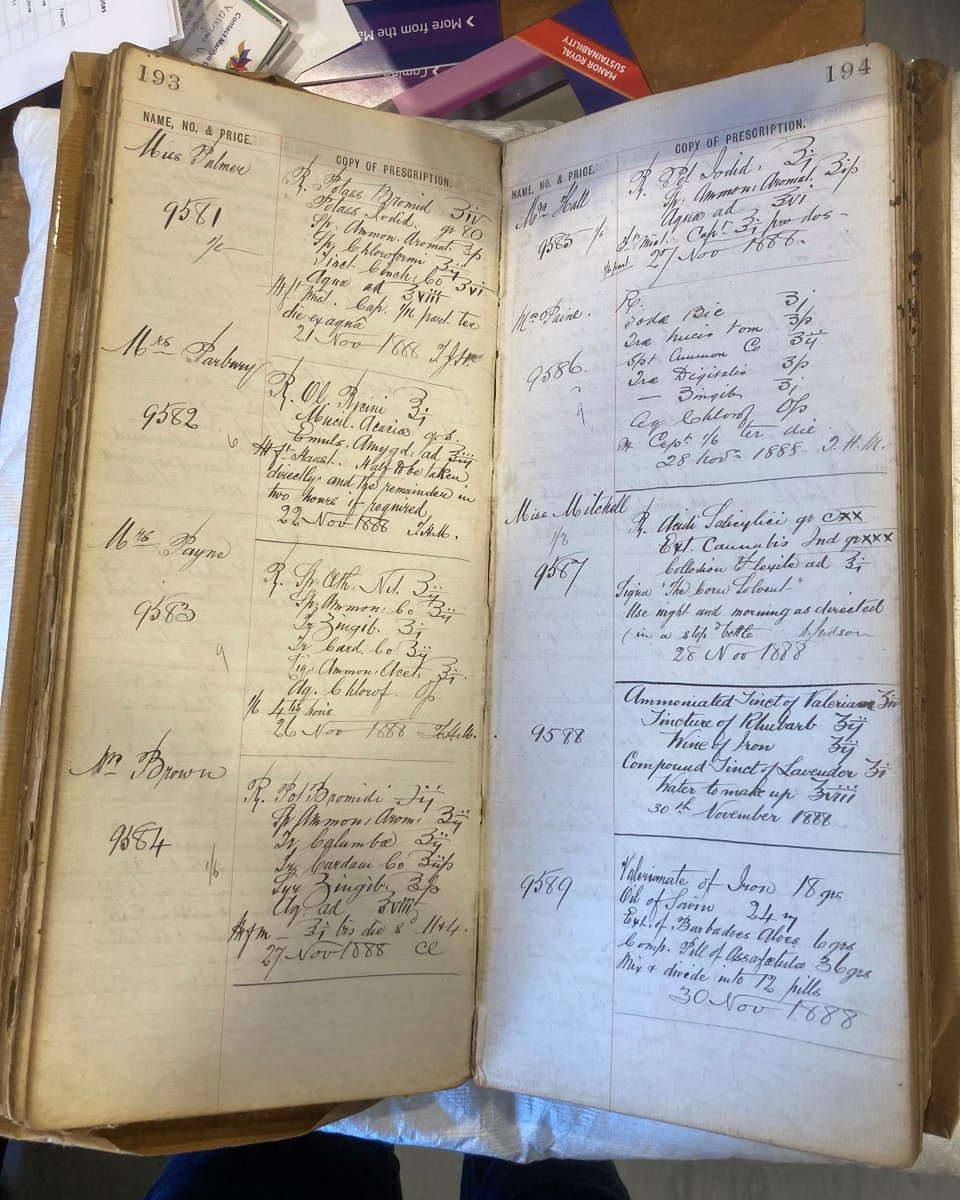 CrawleyMuseum's tweet photo. We love our latest collection donation. This record book is from a local pharmacy dates from 1886-1892. It lists patient, treatment, date & cost. Some of the names are known local Crawley people & we can't believe the amazing penmanship. #Crawley #Sussex @SussexMuseums https://t.co/AbIQiFLOyF
