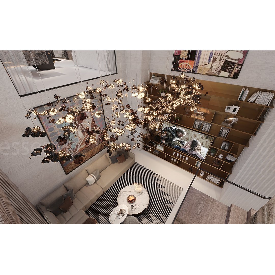 Essenti15770486's tweet image. Architectural volumes and scales enhanced with the most exquisite paneling, specially curated art and cascading light fixtures result in beautiful experiences.

#lounge #loungefurniture #loungestyle #loungedecor #interiordesign #interior #homedecor