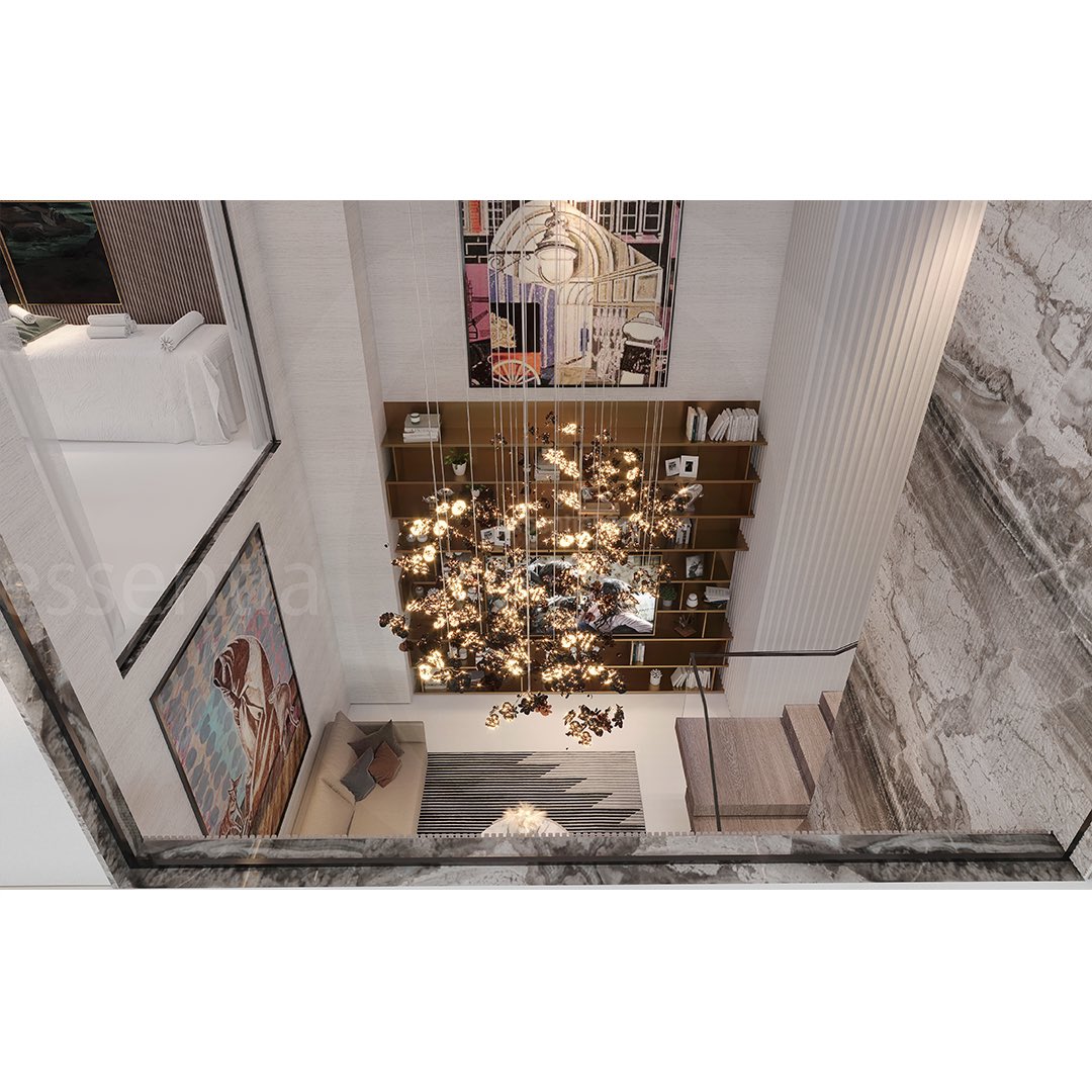 Essenti15770486's tweet image. Architectural volumes and scales enhanced with the most exquisite paneling, specially curated art and cascading light fixtures result in beautiful experiences.

#lounge #loungefurniture #loungestyle #loungedecor #interiordesign #interior #homedecor