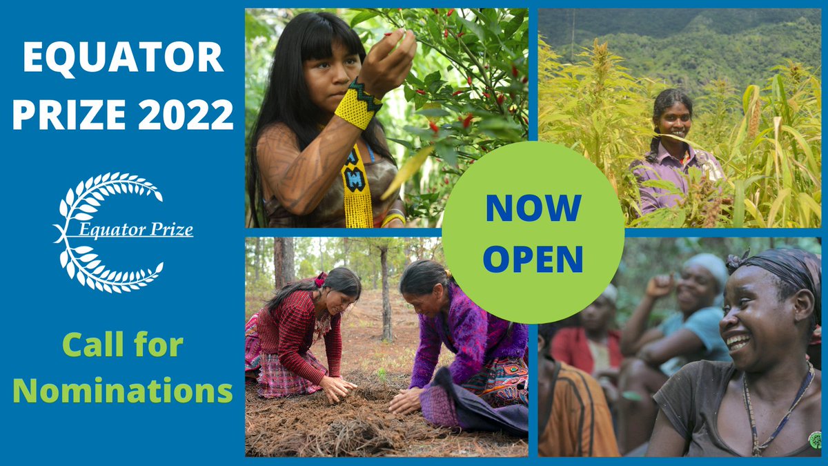 📢 #EquatorPrize 2022 nominations are open.

Are you part of or know a local community-based initiative taking action on #nature?

Nominate them for the Equator Prize by 5 April! 
▶️prize.equatorinitiative.org