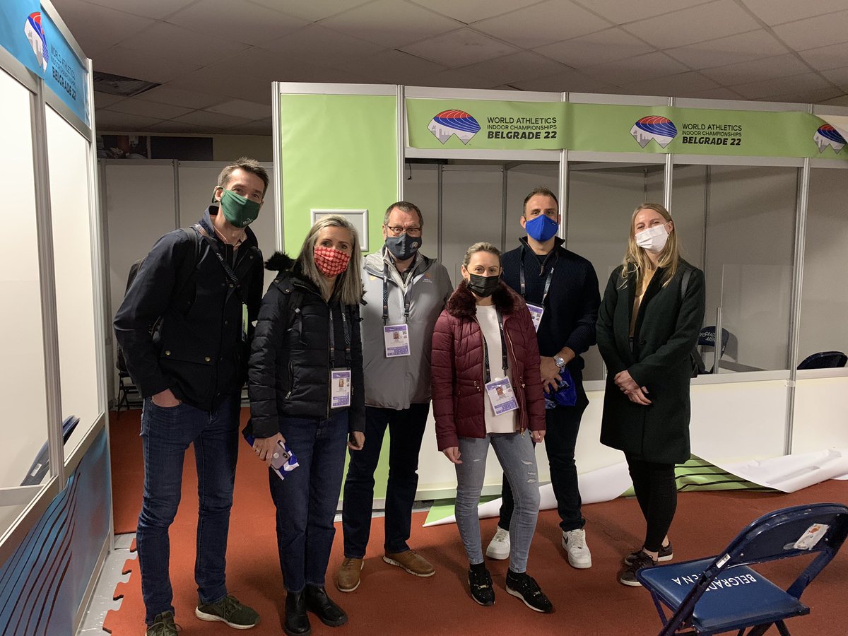 WightmanGeoff's tweet photo. Final call room for athletes before being led into the arena for the #WorldIndoorChamps in Belgrade this week.
Your @WorldAthletics livestream team (+ @TimHutchings1) getting a taste of the tension. @RhonaMcLeod @JennyMeadows800 @Fulters @AledDavies2012 @robwalkertv @hannengland https://t.co/a3jRI3WJ0r