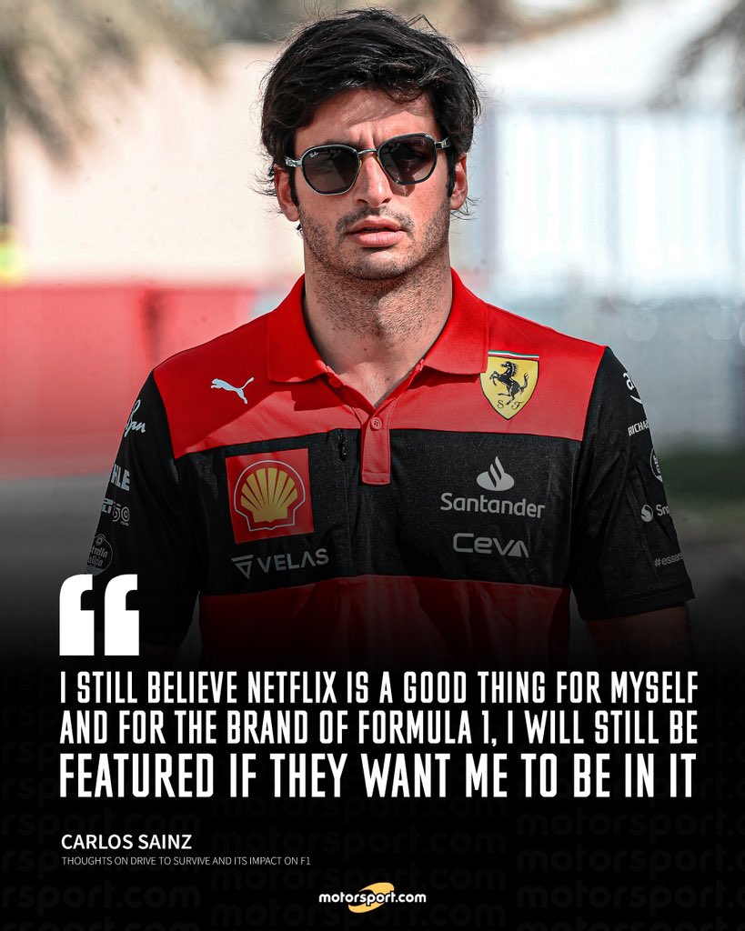 F1Asphalte's tweet photo. Carlos Sainz est favorable à un retour de Netflix pour une saison 5 !

« Je pense toujours que Netflix est une bonne chose pour moi et pour la F1, j’y participerai toujours si ils veulent que j’en fasse parti ». 

(@mortorsport) #F1 https://t.co/D1Ru5KMM1M