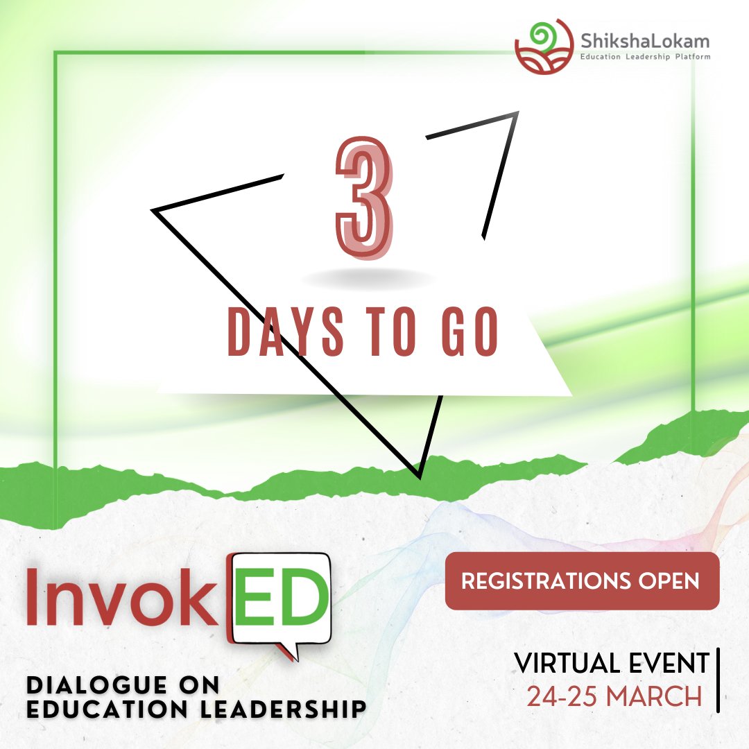 3 days to the first and the biggest ever global dialogue on #Education #Leadership! 2 days, 40 organisations and 30+ speakers will together lay the ground for collective effort to recognise and enable Education leadership! 

Register here : bit.ly/3hmvvlR