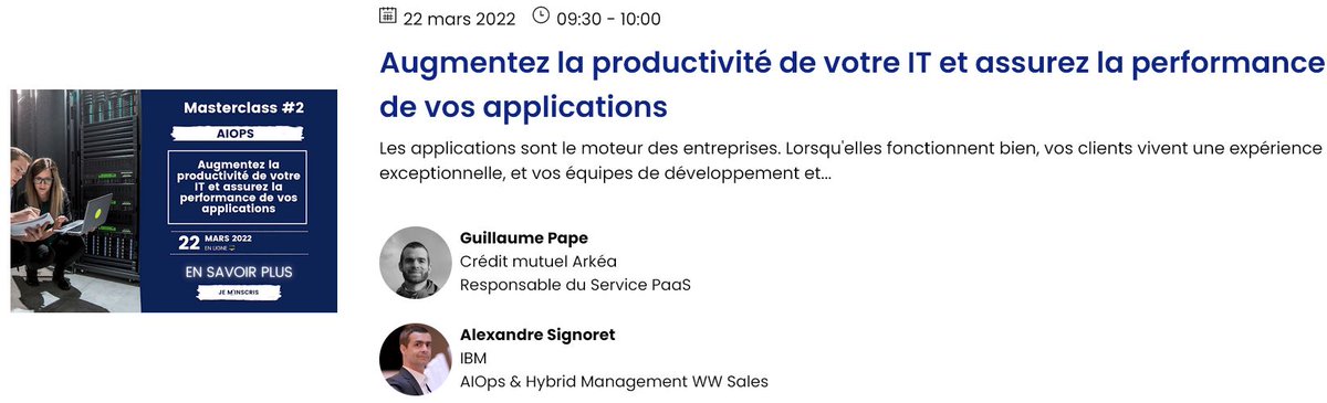 🧐30 minutes pour faire le point sur les solutions #AIOps d'<a href="/IBM/">IBM</a> avec le témoignage de <a href="/CreditMutuel/">Crédit Mutuel</a>
➡️bit.ly/3iiz1hz
#observabilité #FinOps #ARM #GreenIT #APM #IBM 
<a href="/Yannisnakos/">nakos nikolaos</a>  <a href="/aimezola/">Aime Zola</a> <a href="/DavidBatut/">David Batut</a>  <a href="/MagaliDauba/">Magali Dauba</a>