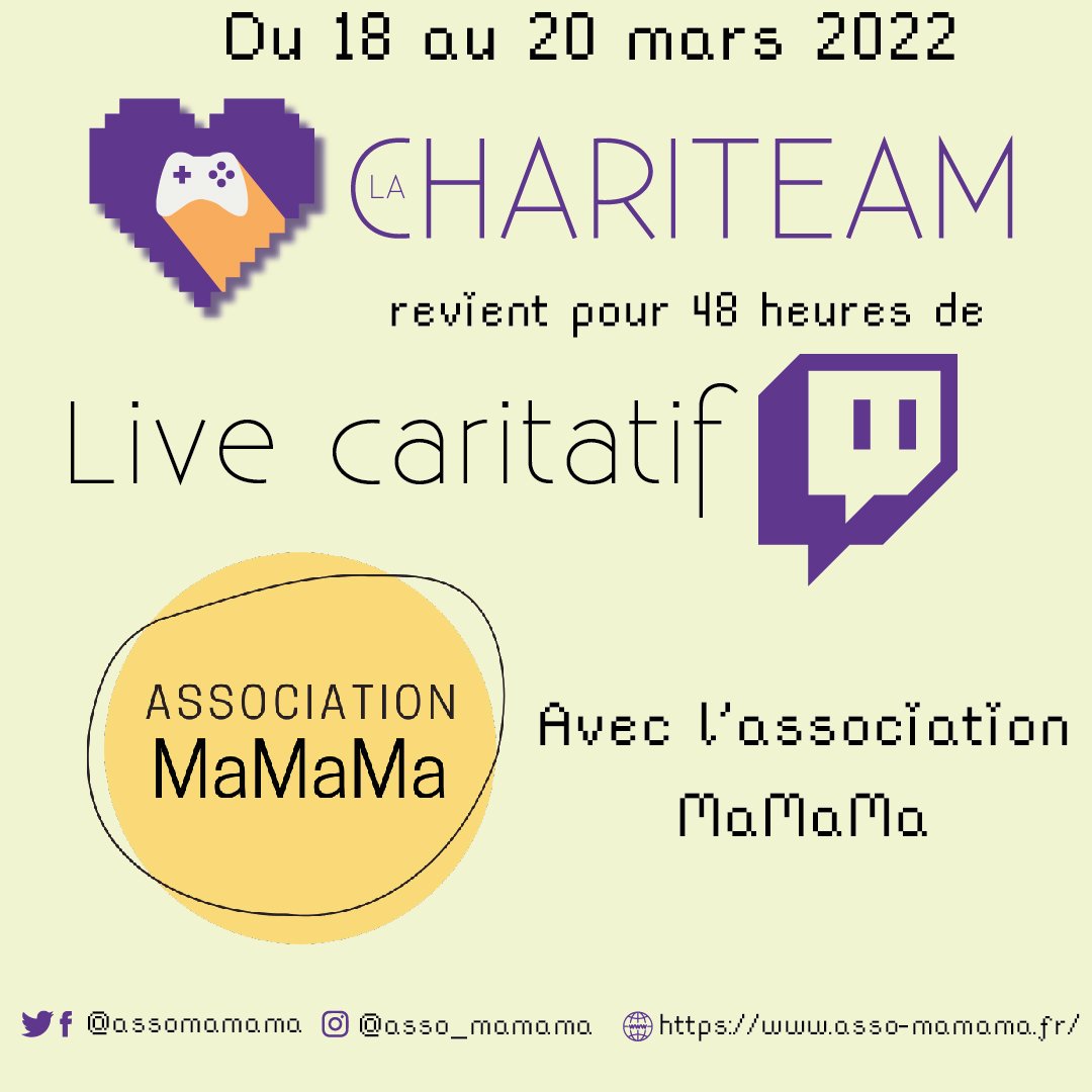 LuniJune's tweet photo. Ce week-end @LaChariTeam va essayer de récolter un maximum de fonds pour @AssoMaMaMa 💜
16 streameureuses vont se relayer pendant 48h, une belle chaîne de raid 🥰
Mon créneau est le vendredi 18 mars de 00h à 3h, je vous attends nombreux pour bourrer les dons ! #TeamRond https://t.co/wgl8xYeMFD